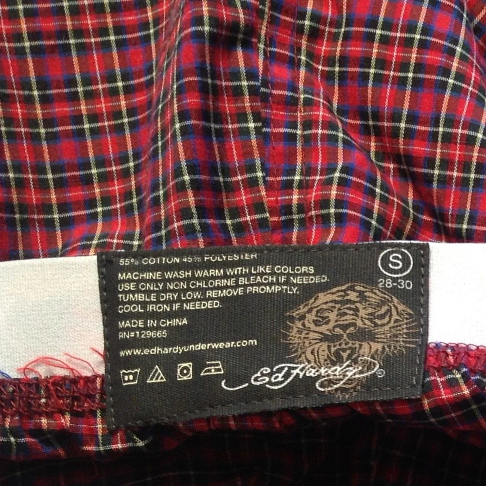 NWT Ed Hardy Plaid Pajama Pants Red Men’s S (28-30) Patch Logo Tattoo Print